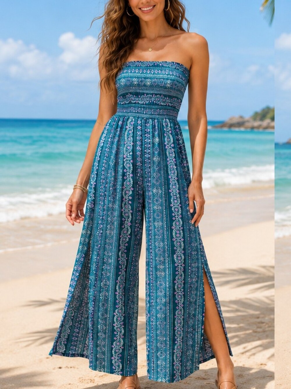 SHEIN Paisley Strapless Wide-Leg Jumpsuit – Size S / US 4
